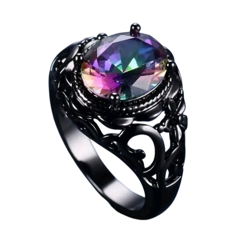 Mystic Topaz Black Filigree Scroll Ring
